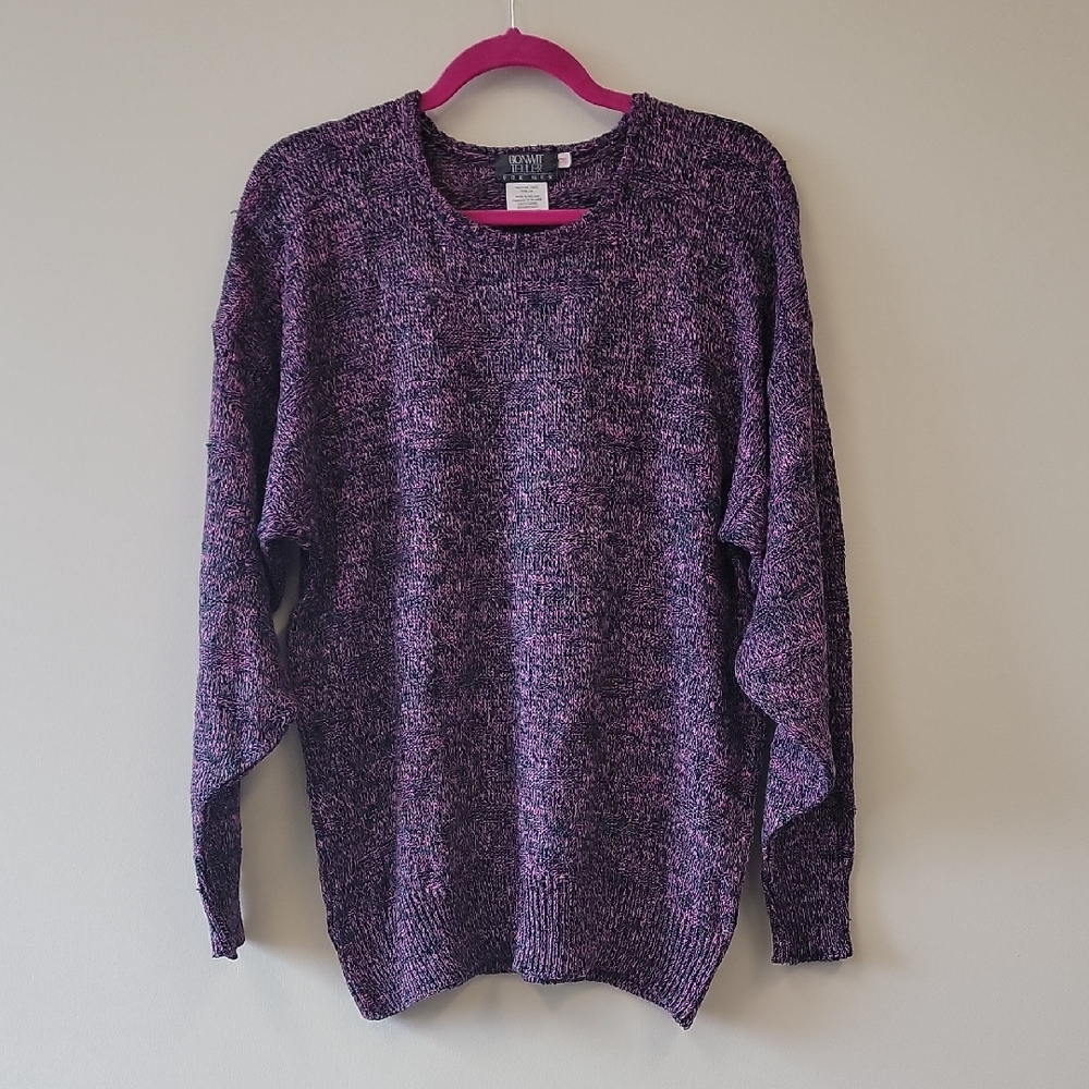 Bonwit Teller Purple 100% Linen Crew Neck Sweater Made Ireland Size M